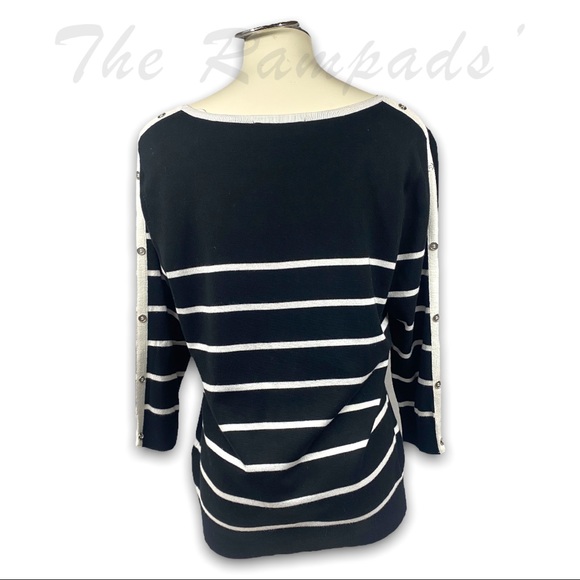 Allison Daley Black Sweater with White Stripes and Neckline Size Petite … - Picture 3 of 7